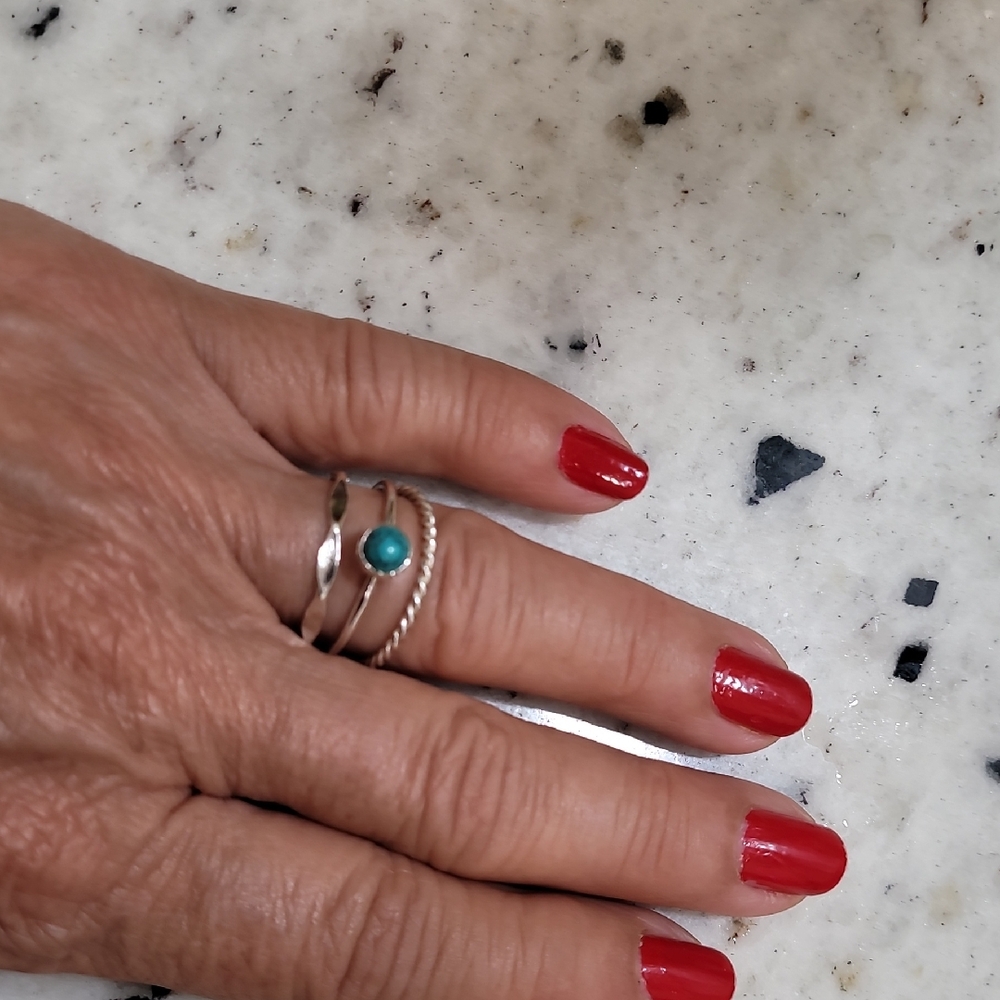 Sterling Silver Rings Trio Turquoise Size 8